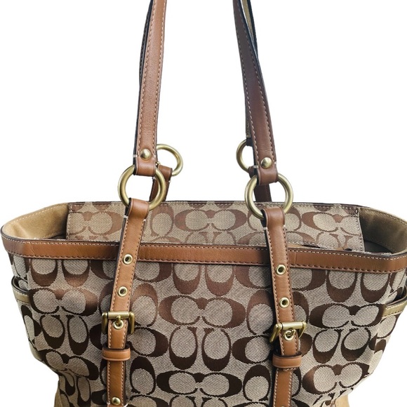 Coach Brown Signature Canvas And Leather Shoulder Bag - Picture 9 of 15